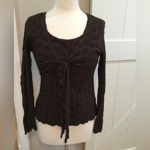 Style and Company Medium long sleeve brown scoop neck top with front tie.
